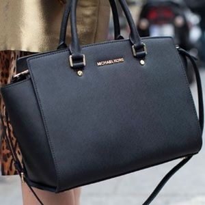 Michael Kors Large Selma Saffiano Leather Satchel Black